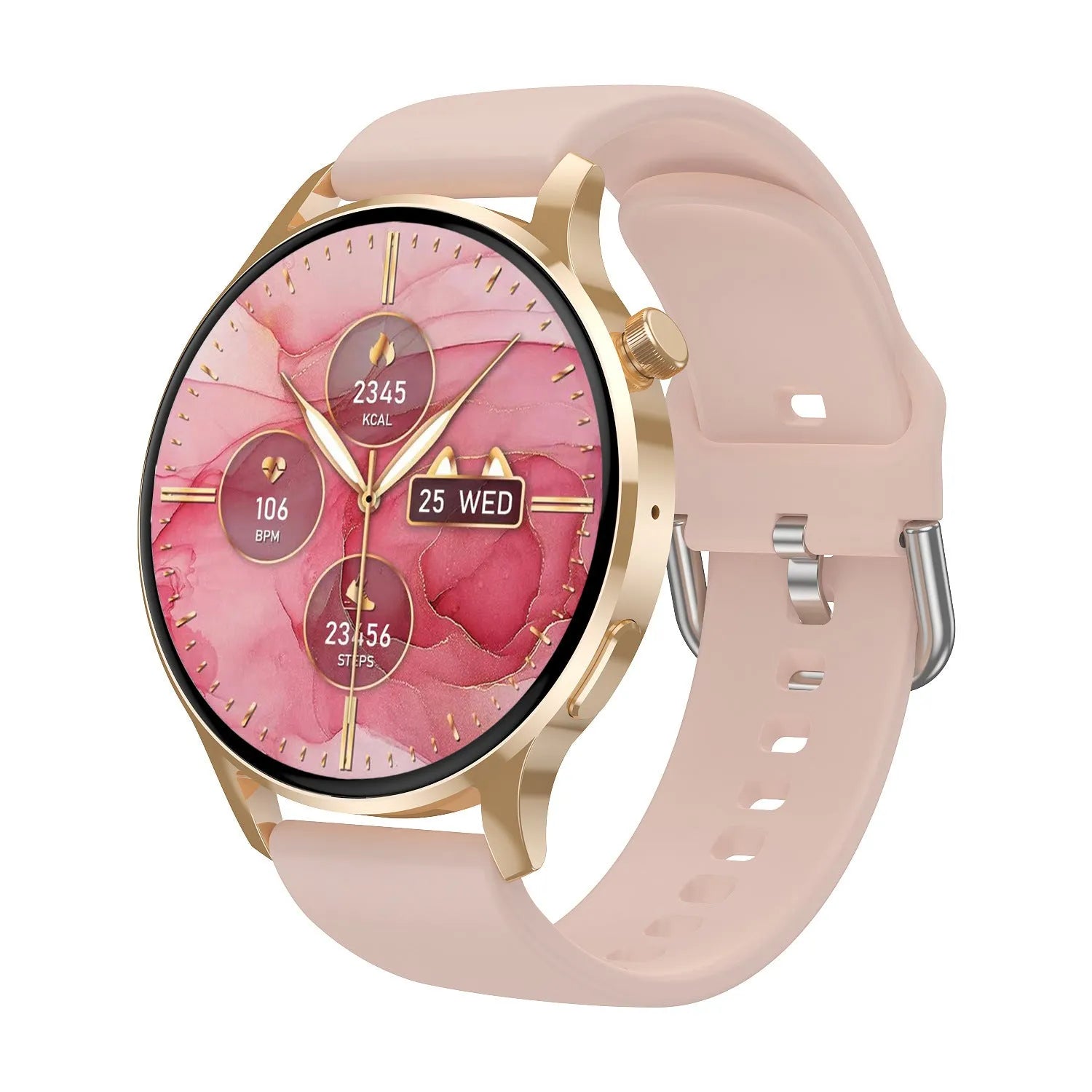 Women's smart sports watch with heart rate monitoring and NFC, silver finish, 1.30 inch screen on wrist