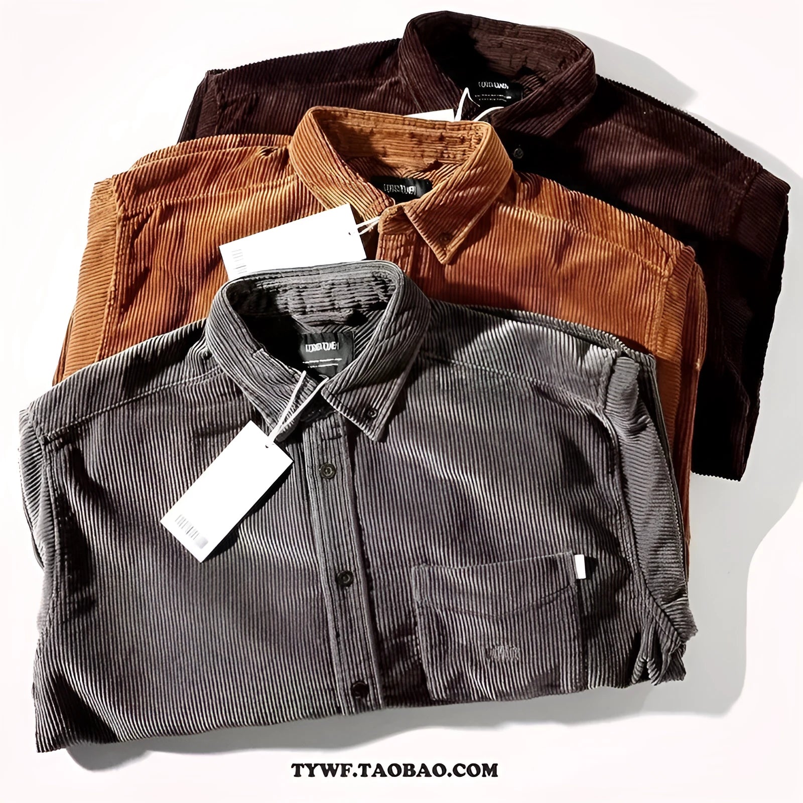 Long sleeve loose shirt in polyester corduroy fabric with caramel colour option