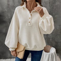 Women's polo collar sweater in solid milky white colour with long sleeves