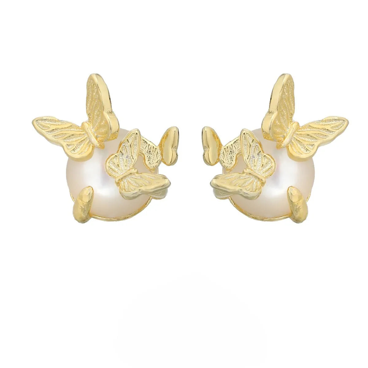 925 silver butterfly ear studs with electroplated finish in white gold or gold colour options