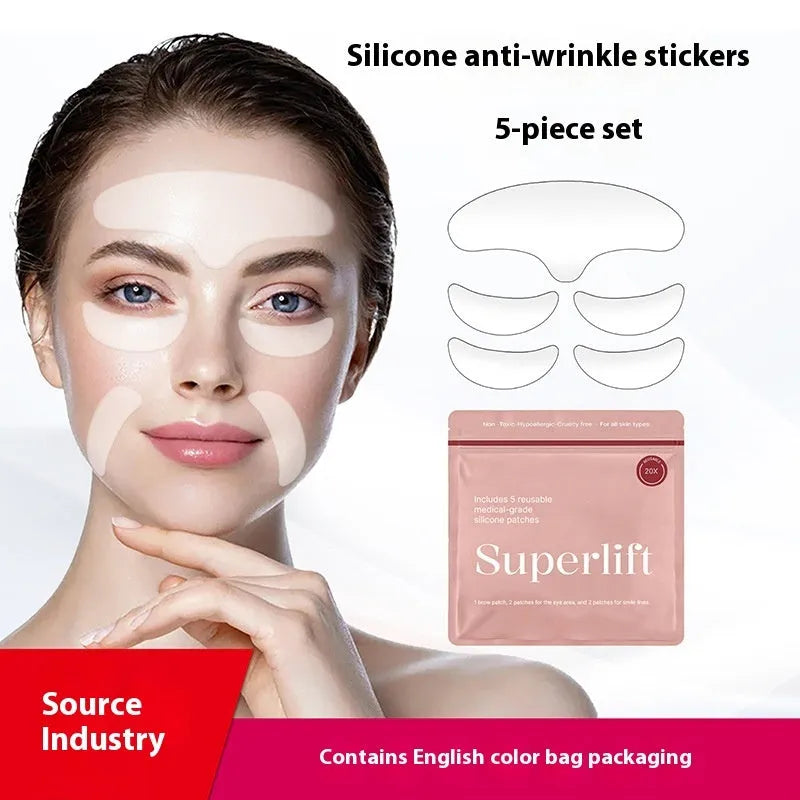 Silicone anti-wrinkle face stickers 5-piece set for forehead and eye application