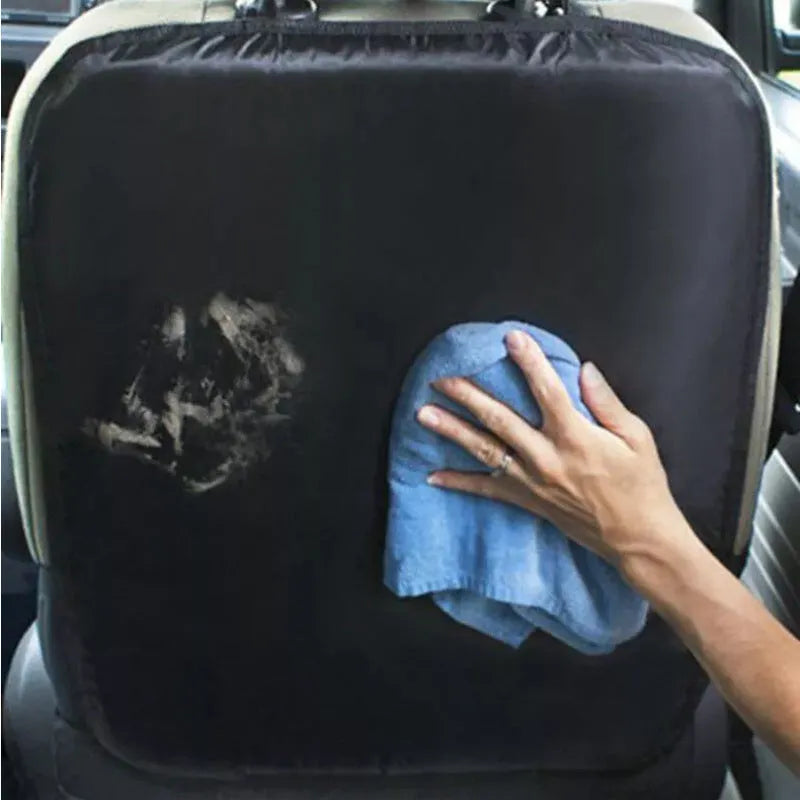 Black car seat back anti kick protection pad with flat business-style design on front seat back