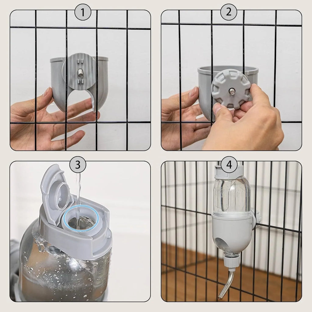 Small animal cage water bottle with rotatable nozzle in blue, white, or yellow options