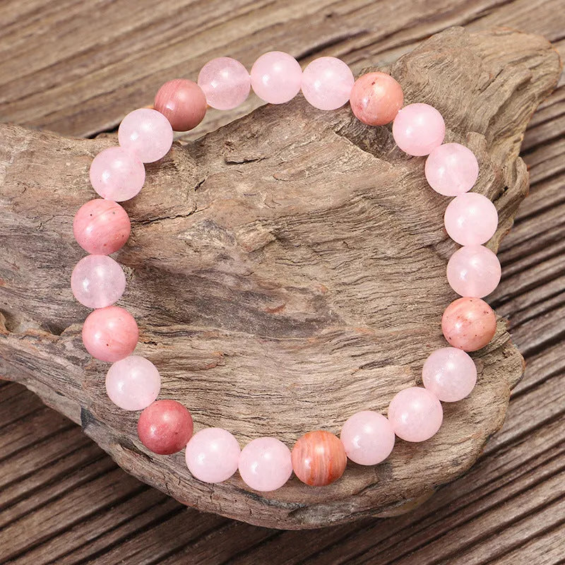 Stone bead yoga necklace and bracelet set with long fringe drop pendant on adjustable ball chain