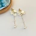 Women's pearl tassel earrings with multiple clip styles measuring 8.8cm in length