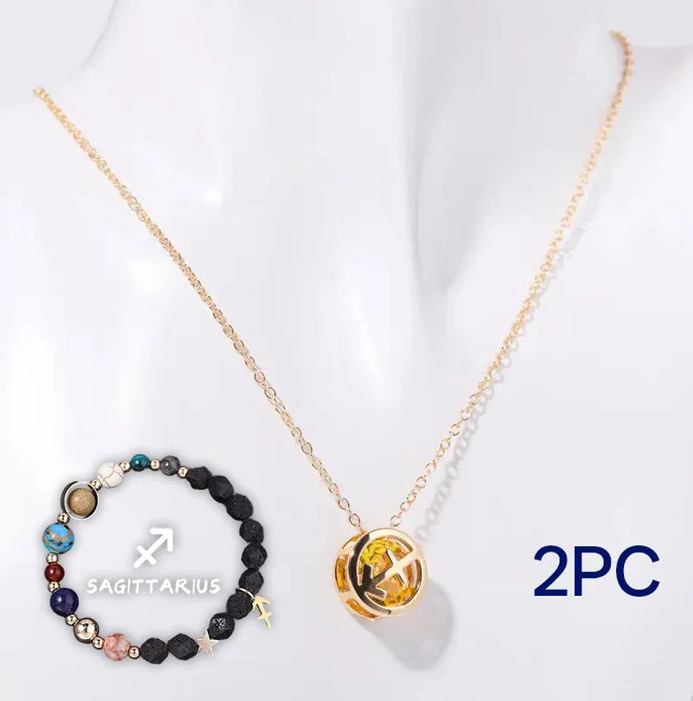 Natural stone beaded necklace and matching bracelet set on a neutral background.