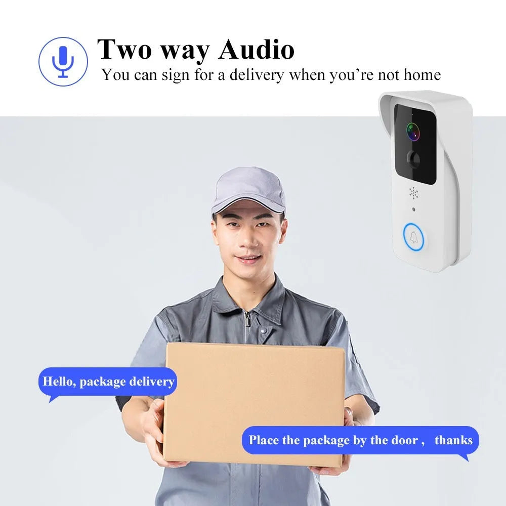 Black and white waterproof smart visual doorbell with camera for remote intercom