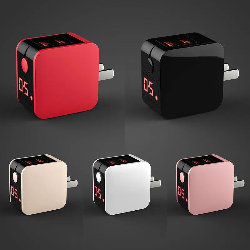 5V2.4A dual USB fast charging travel wall adapter with digital display in black, white and red colour options