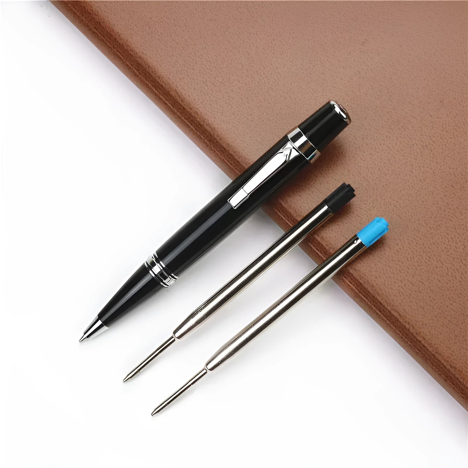Black Baozhu full metal pocket pen with 0.7mm refill and two spare refills