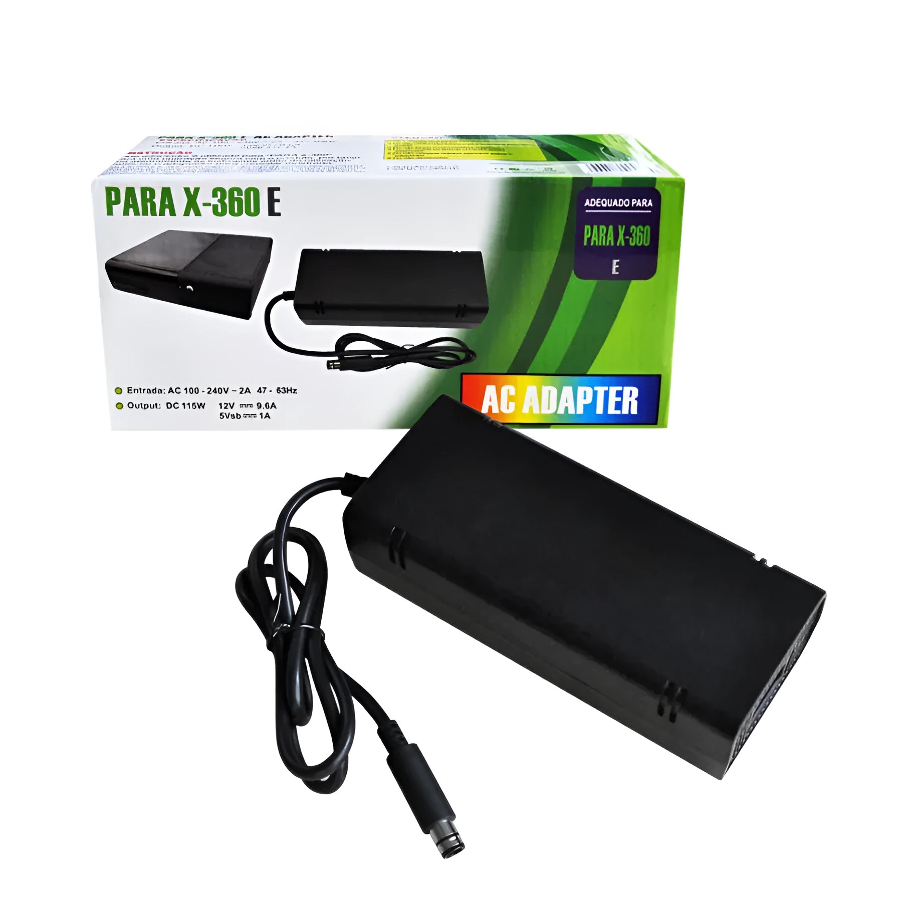 Black Xbox 360 E power adapter with direct plug design for 220V outlets