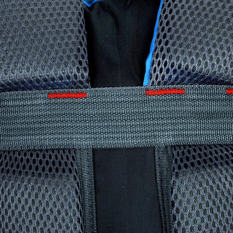 Large black waterproof Oxford cloth travel backpack showing laptop compartment and dual strap design