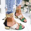 Women's beige suede sandals with a round head, thick middle heel, fish mouth toe, and front ankle straps.
