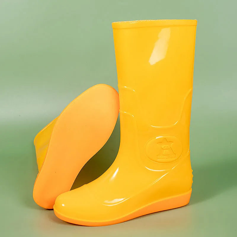 Men's white plastic rain boots with high tube waterproof design for outdoor labour protection