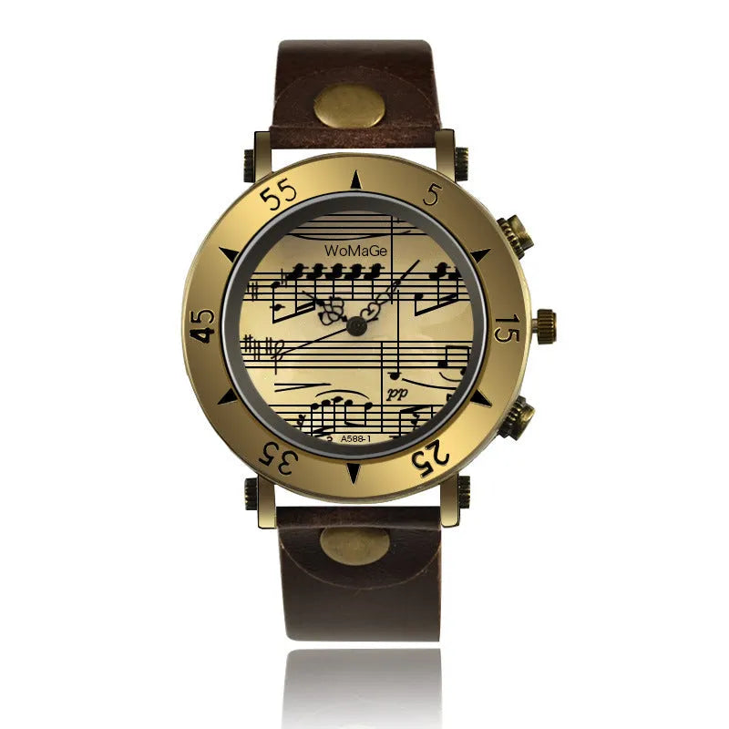 Men's fashion watch with music symbol design on face in multiple colour options