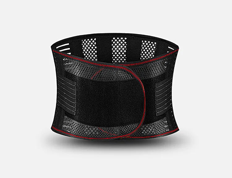 Black decompression sports waist support with steel plate for lumbar protection during fitness activities