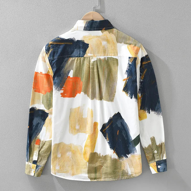 Printed colour cotton cardigan top with long sleeves and loose fit in Asian sizing