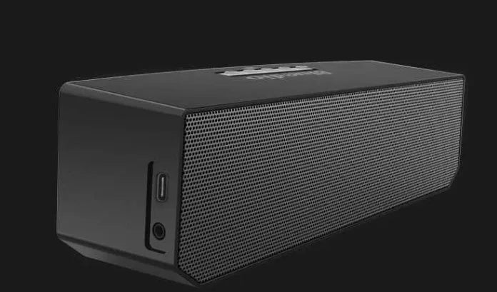 Black BS-6 cloud smart speaker with compact dimensions and micro-USB charging port