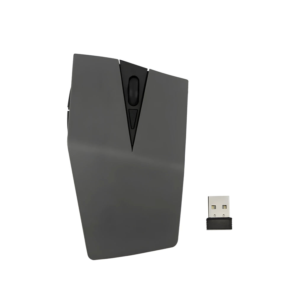 Compact wireless mouse for laptops in metallic gold, black, silver grey, or light gold, shown with USB receiver.
