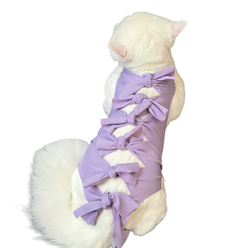 Lace-up adjustable cat sterilization clothing in polyester for post-operation recovery in multiple colours