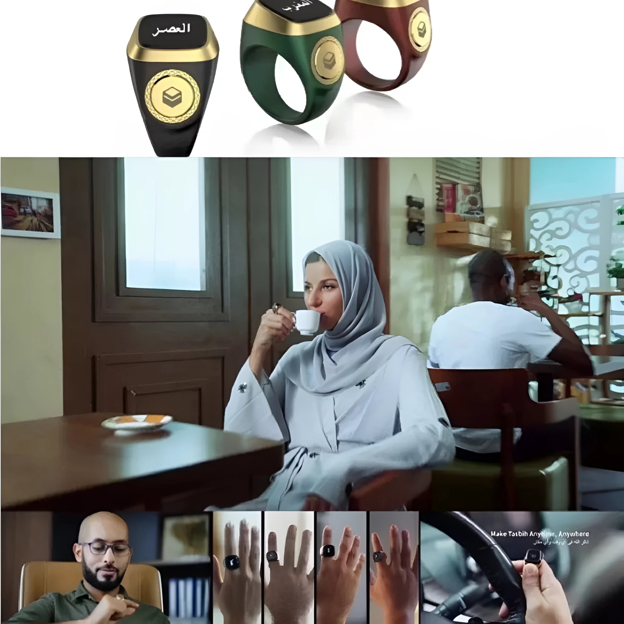 Zikr1 metal smart ring for Tasbih counting with OLED display, shown in silver colour.