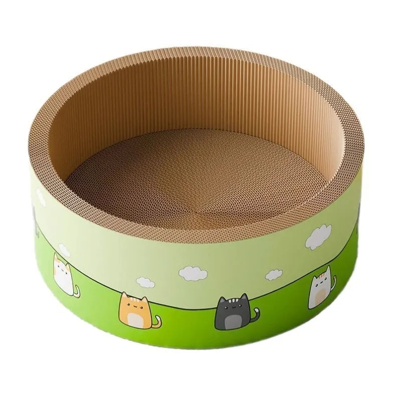 Large round cat scratch board with deepening pit design in corrugated paper