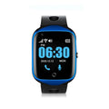Black elderly safety smartwatch with square colour screen and silicone strap showing GPS and calling functions