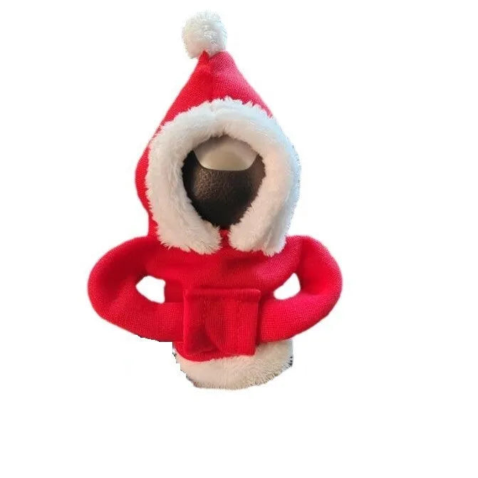 Cloth hooded sweater cover for a car gear lever in a red Christmas style.
