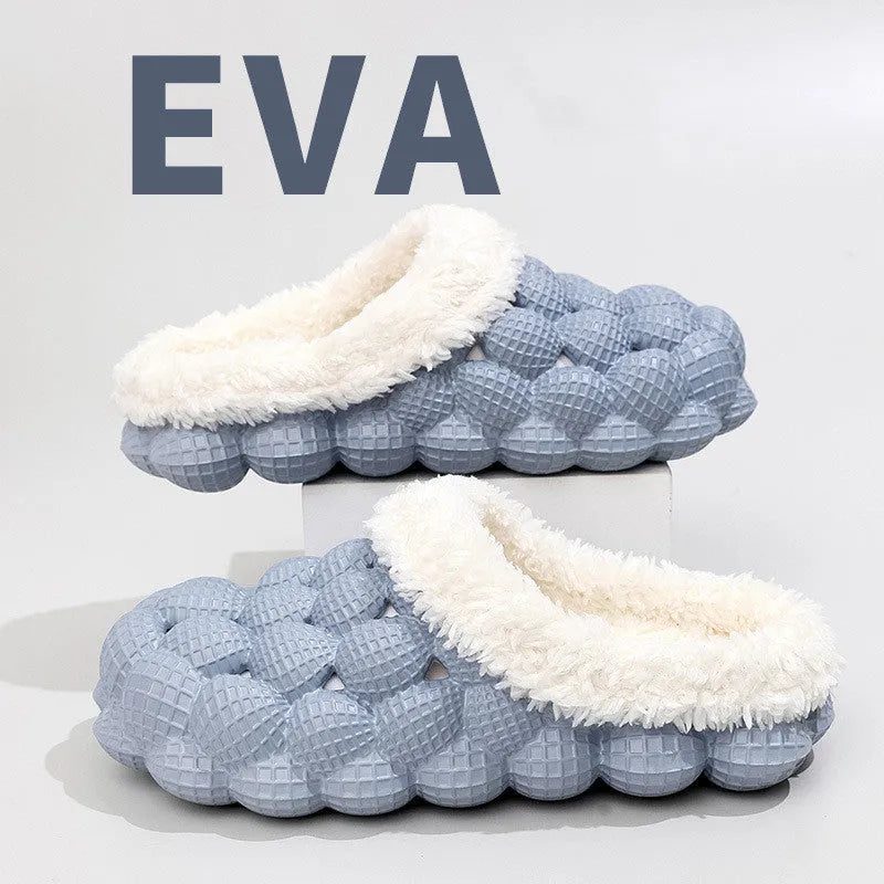 Women's winter anti-skid cotton slippers, EVA sole, overshoe style, solid colour, round toe