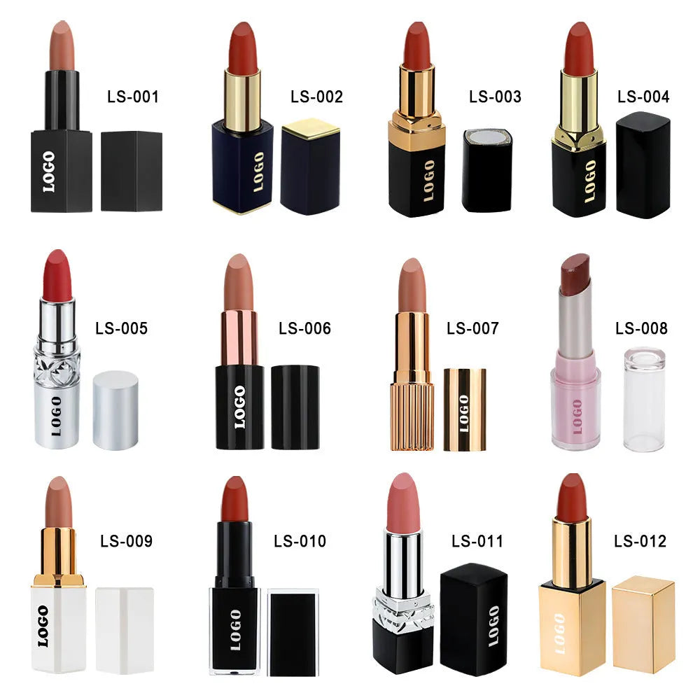 Matte finish lipstick bullet in one of 24 colours, showcasing waterproof and nonstick cup properties.