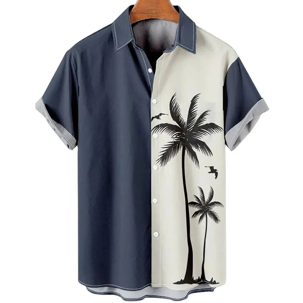 Men's slim fit short sleeve shirt with blue 3D printed flower pattern