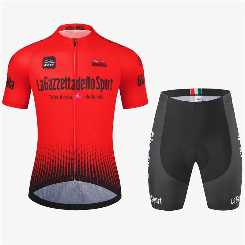 Cycling short sleeve loop pattern suit in a selection of colours on a size chart showing XS to 4XL.