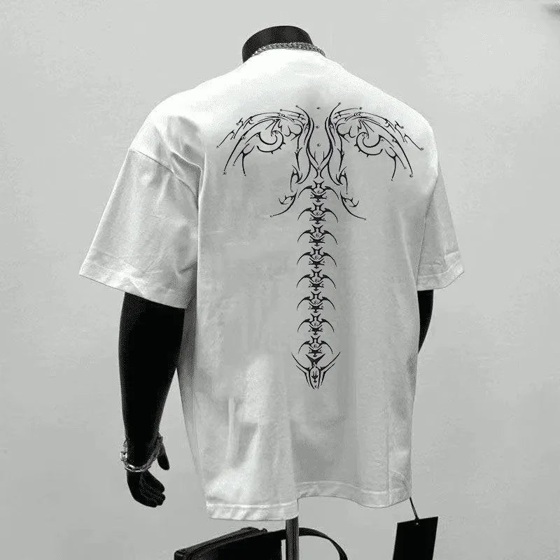 Men's black pure cotton short sleeve shirt with printed design and loose fit for business commuting