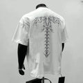 Men's black pure cotton short sleeve shirt with printed design and loose fit for business commuting