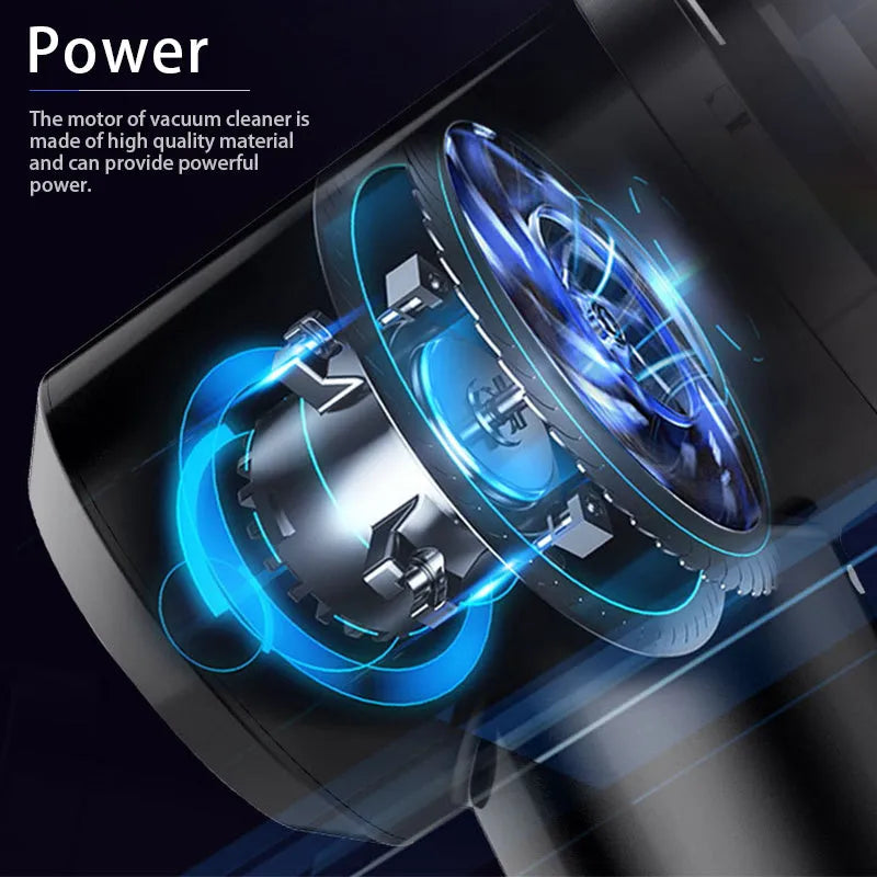Wireless car vacuum cleaner with compact ABS plastic body and extended cable for vehicle interior cleaning