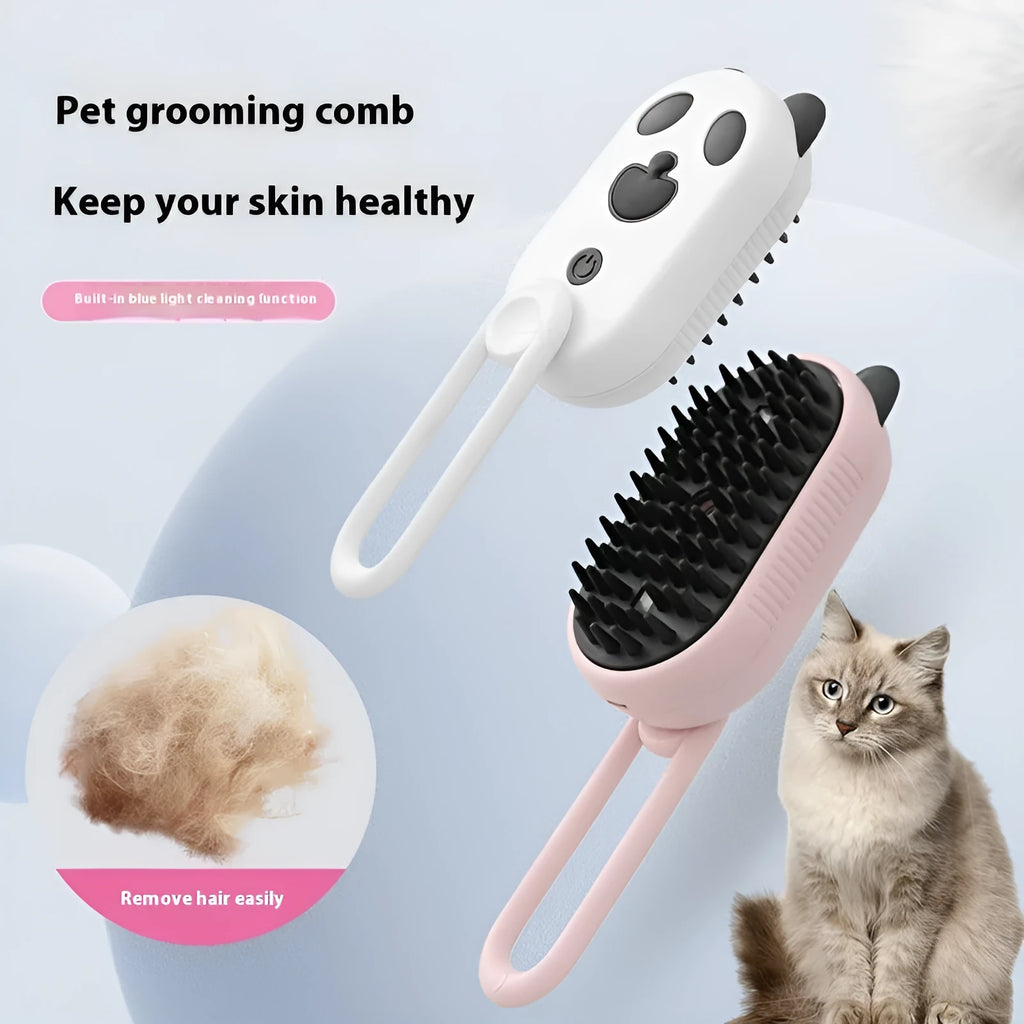 Avocado green pet grooming comb with spray handle and massage rollers.