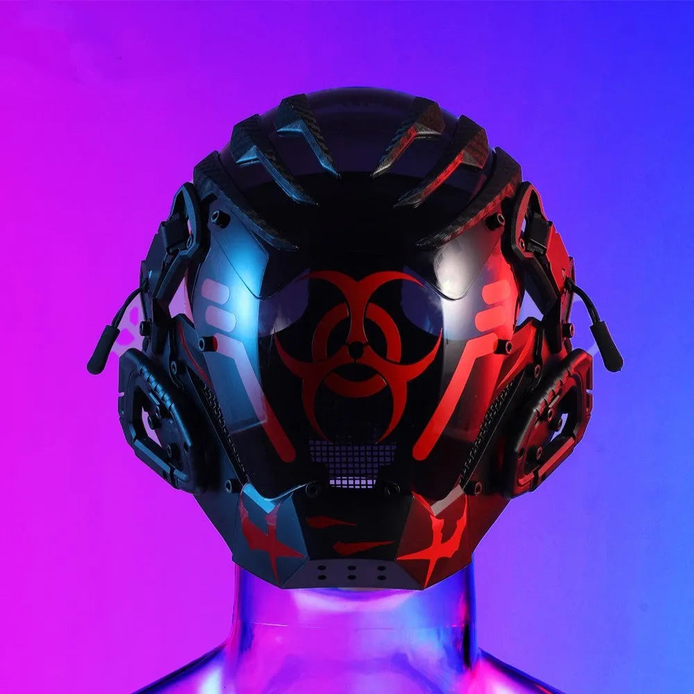 Black full face cyberpunk prop helmet mask for costume parties