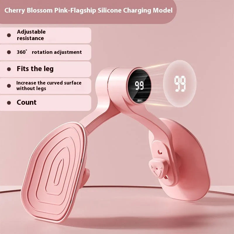 Pink pelvic floor muscle trainer with rubber coating and three resistance level settings