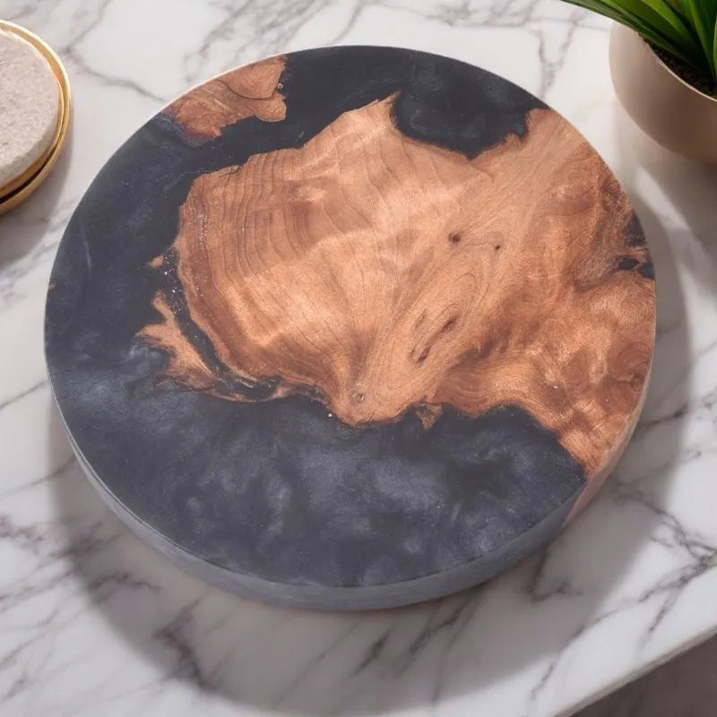 Nordic style wooden Kung Fu tea coaster in solid colour with irregular round shape