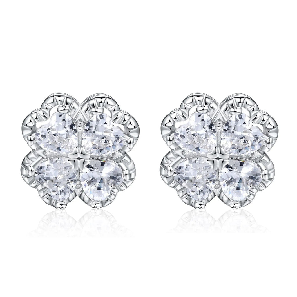 Zeng Yin women's silver four-leaf clover earrings with zircon stone in white gold colour.