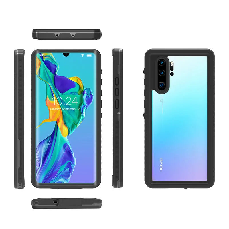 Huawei P30 series anti-drop phone case with wave point pattern in black or blue