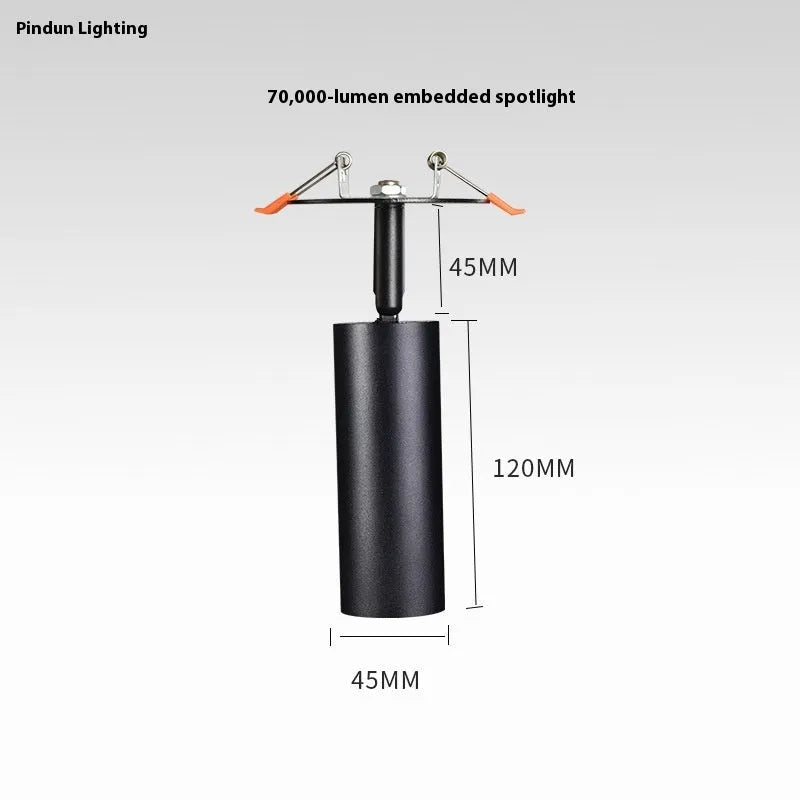 Embedded cylinder LED spotlight for 55-75mm holes with guide rail adjustment in black aluminium finish