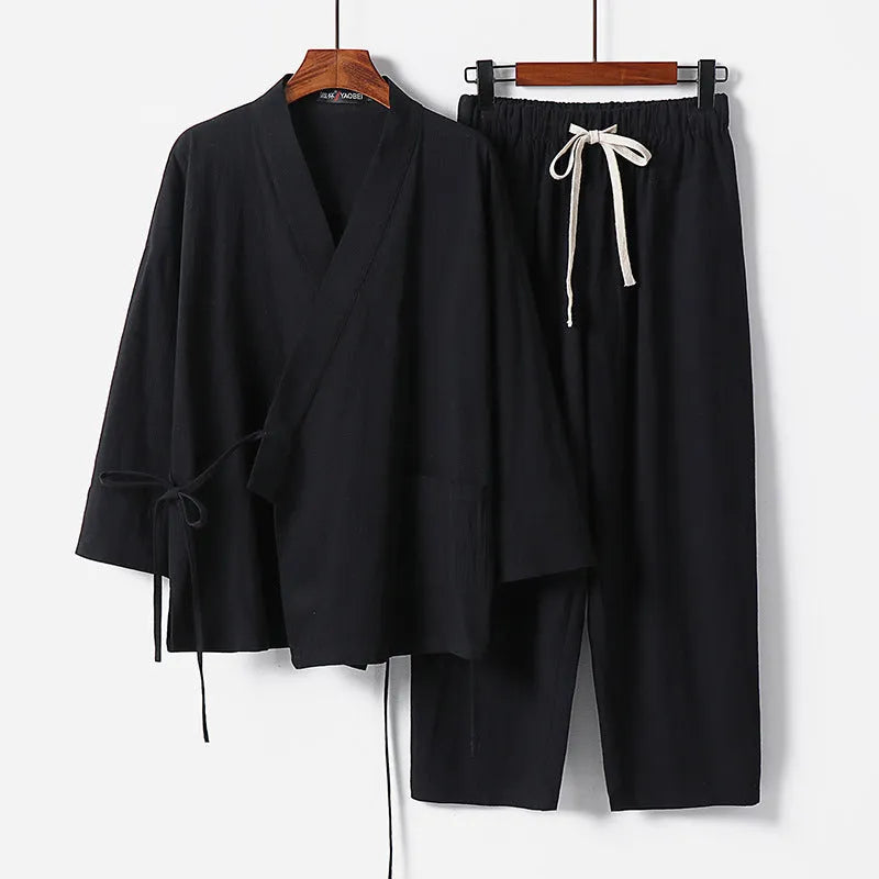 Cardigan hanfu two-piece suit in cotton linen blend traditional Chinese clothing