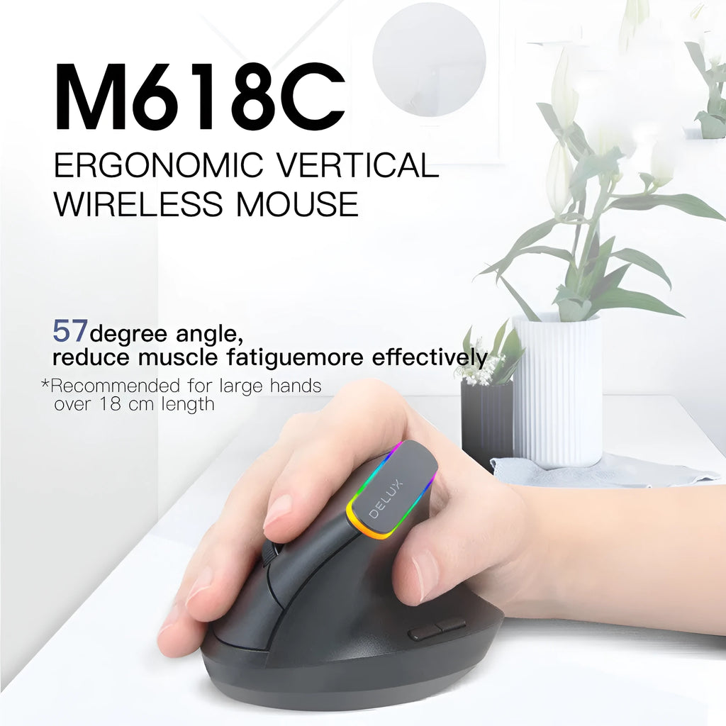 M618C black and white vertical ergonomic wireless computer mouse with RGB lighting