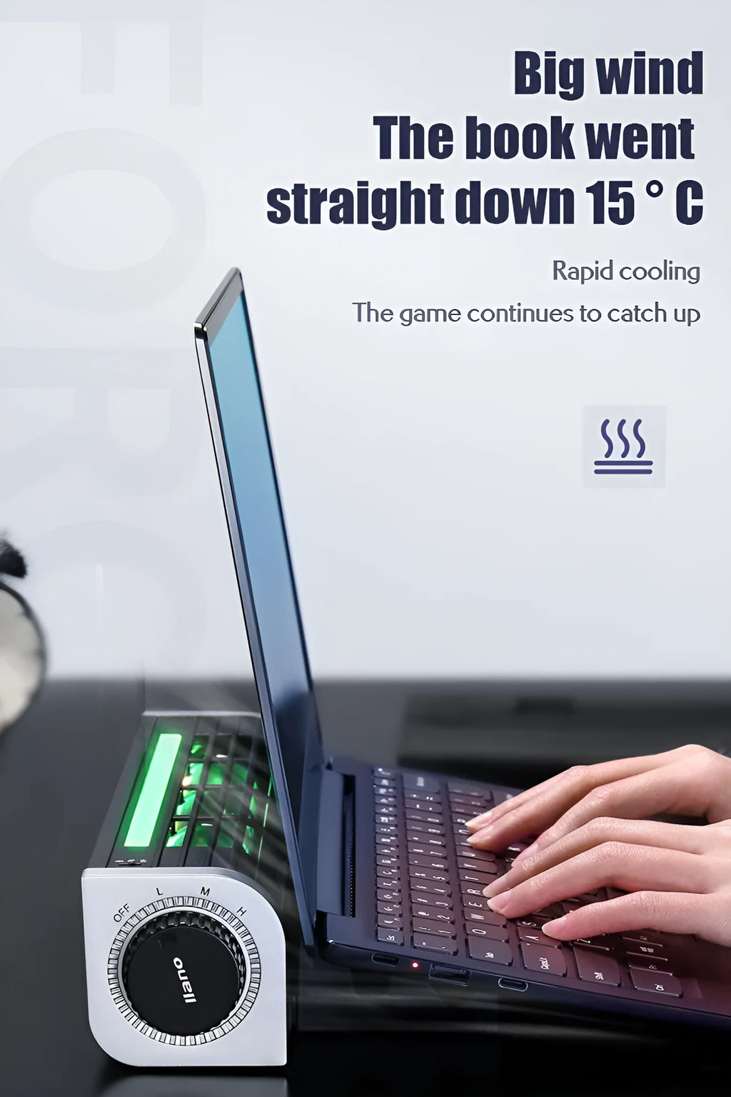 Black USB-powered notebook cooling pad with dual fans, shown alongside a black version with an integrated support base.