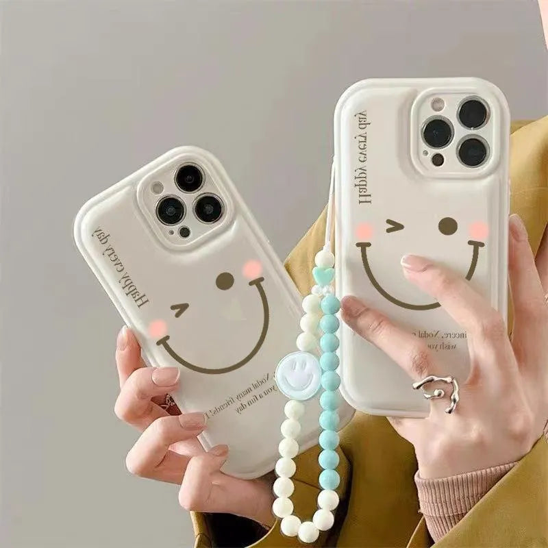 Peppermint green mobile phone case for iPhone with a detachable metal chain attached.