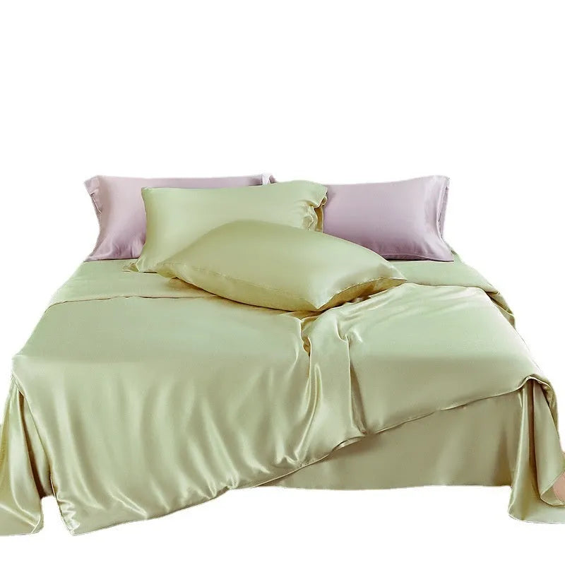 Solid colour silk duvet cover in lotus pink showing double-sided plain weave fabric