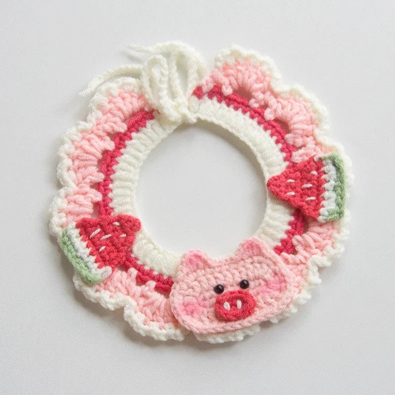 Handmade embroidery dog collar scarf in cotton thread with decorative design for small dogs