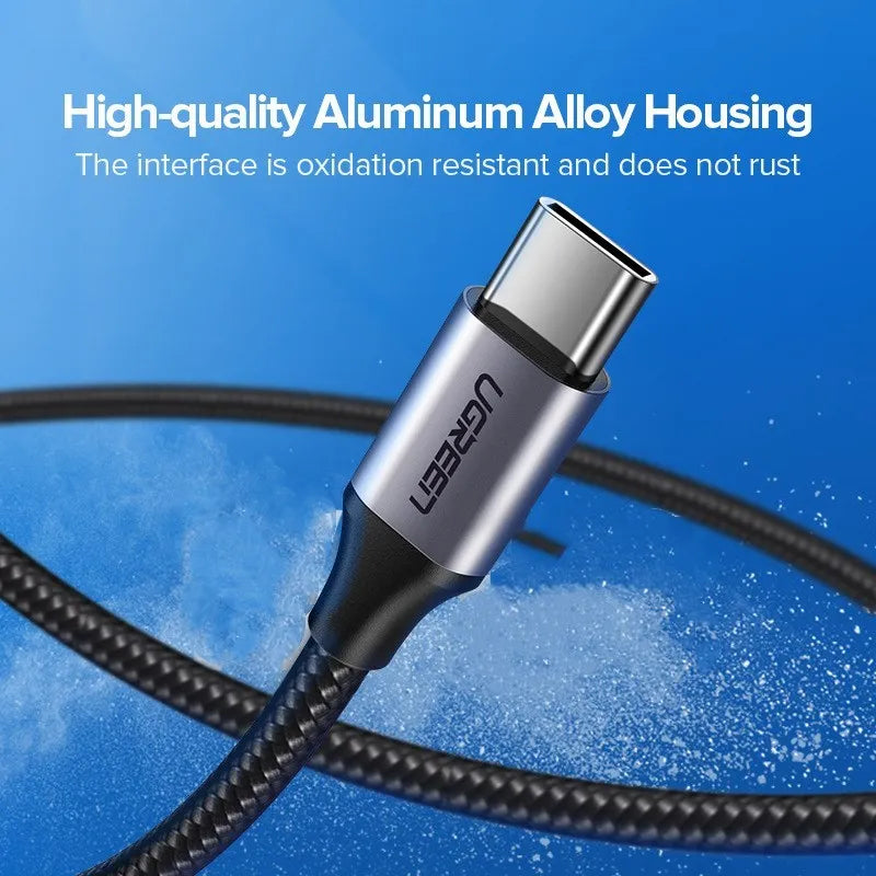 Ugreen black nylon braided USB Type-C to USB-A fast charging cable with alloy connectors.