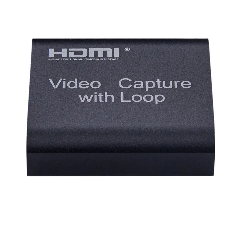 Black HDMI 4K video capture card with loop out USB interface for live streaming and recording