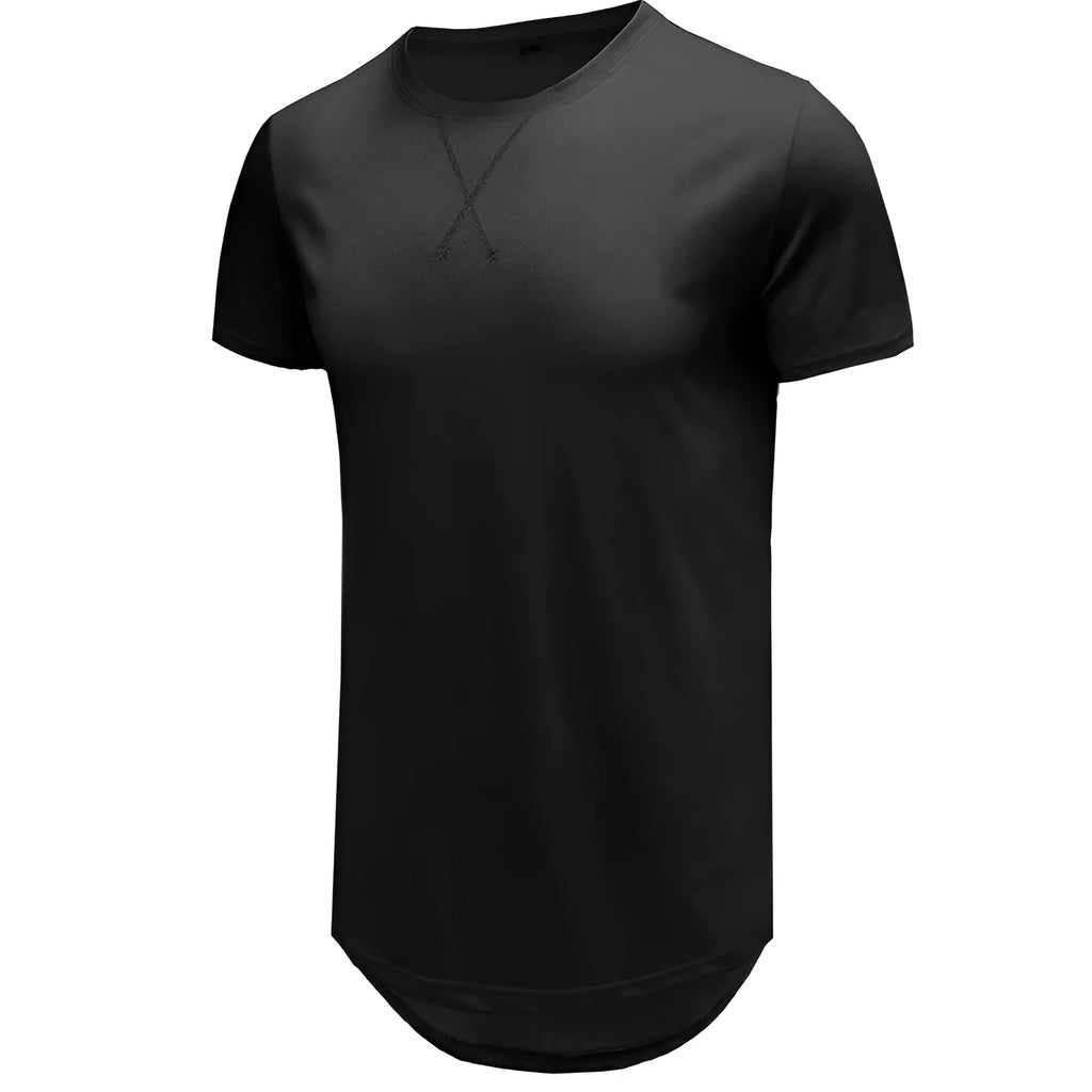 Men's slim fit cotton short-sleeved t-shirt shown in multiple colour options including army green and light blue.